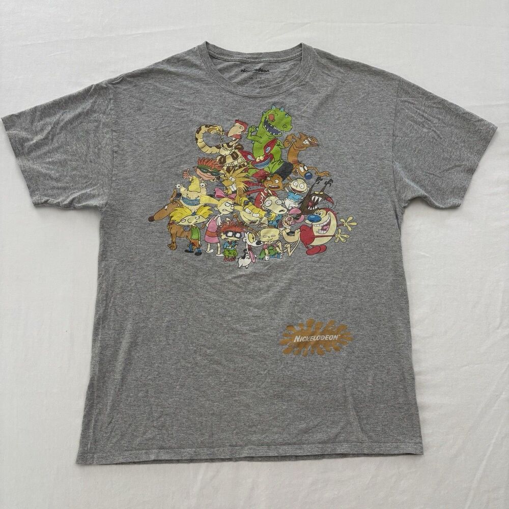 Nickelodeon 90’s TV Cartoons Retro T-Shirt Front and Back Graphics Gray Size L
